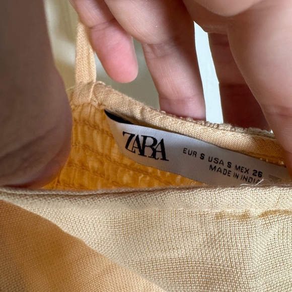 Zara Peach Cross Stitched Halter Boho Midi Dress Linen Blend Womens Size Small - Picture 3 of 7